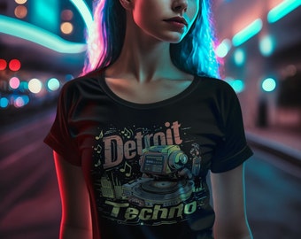 Detroit Techno Music T-shirt, Urban Rave Robot Design