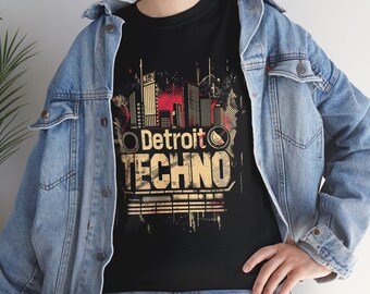 Detroit Techno T-shirt, Skyline Design, Premium Cotton Tee