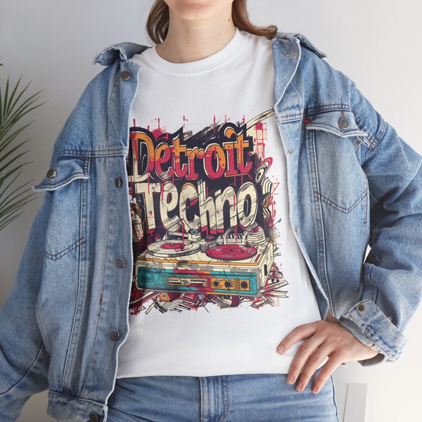 DETROIT TECHNO T-shirt, Turntable, Electronic, Dance Music, Festival, Concert, Vinyl, Record, Detroit, Techno, Rave, High Quality Cotton tee