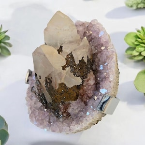 Uruguayan Druzy Calcite-Amethyst Cluster— One Of A Kind- Rare Specimen, Home or office decor, Perfect Gift **FREE SHIPPING**