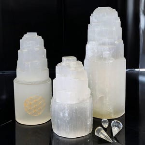 Handcrafted Raw Selenite Lamp Tower: Natural Energy Cleansing (15-25 cm)