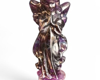 4" Fluorite Angel: Purple & Clear Crystalline Guardian