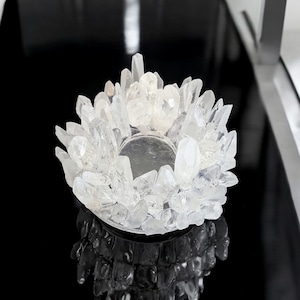 Clear Quartz Crystal Candle Holder: Gemstone Druzy Tealight Holder