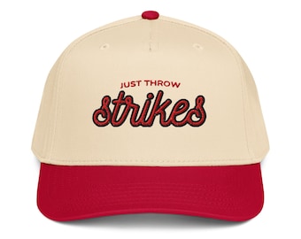 Just Throw Strikes Baseball Hat, Two Tone 5 panel cap