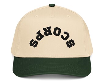Custom Upside Down Block Letter Baseball Hat, Two Tone 5 panel cap
