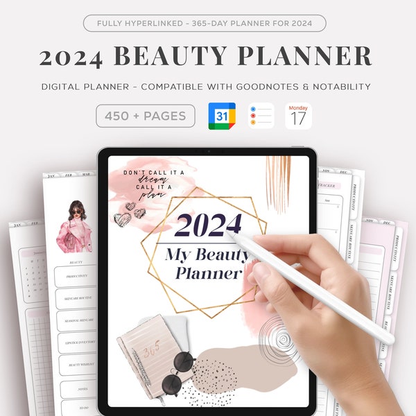 2024 Beauty Planner, GoodNotes Planner, Self-Care Planner, 2024 Digital Planner, Year Planner, Monthly Planner, Weekly Planner