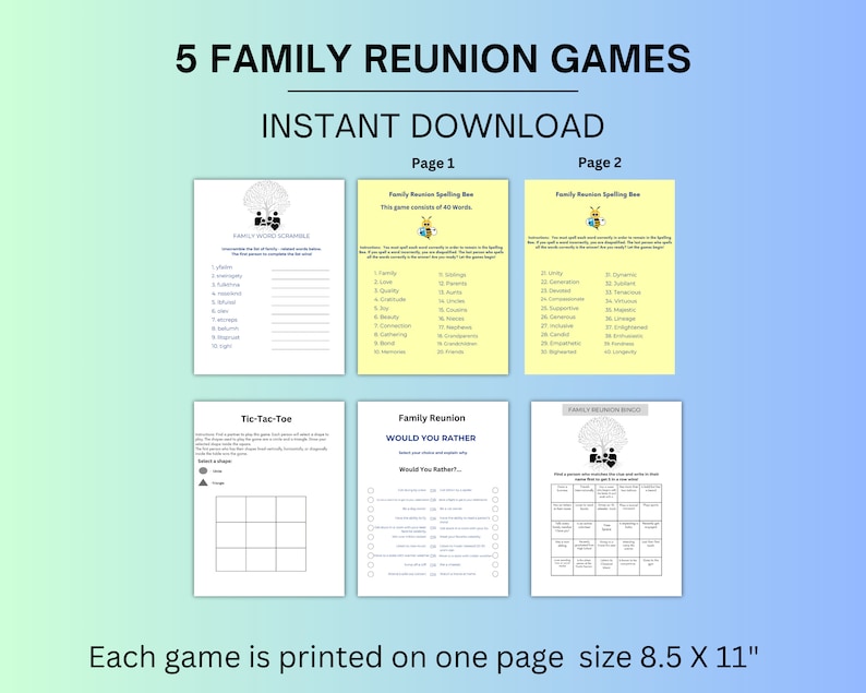 Family Reunion Games Bundle, 5 Family Reunion Printable Games, Family ...