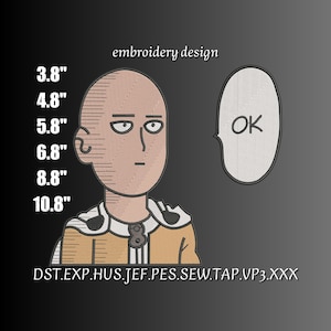 Saitama One Punch Man Embroidery Design: Anime Hero (Digital File Only