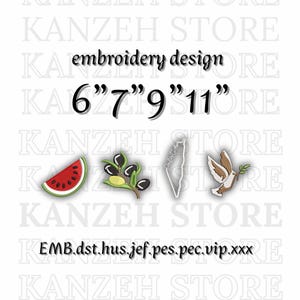 Palästinensische Stickdatei, Stickdatei Set - Wassermelone, Olive, Taube - 4 digitale Muster in verschiedenen Größen und Formaten