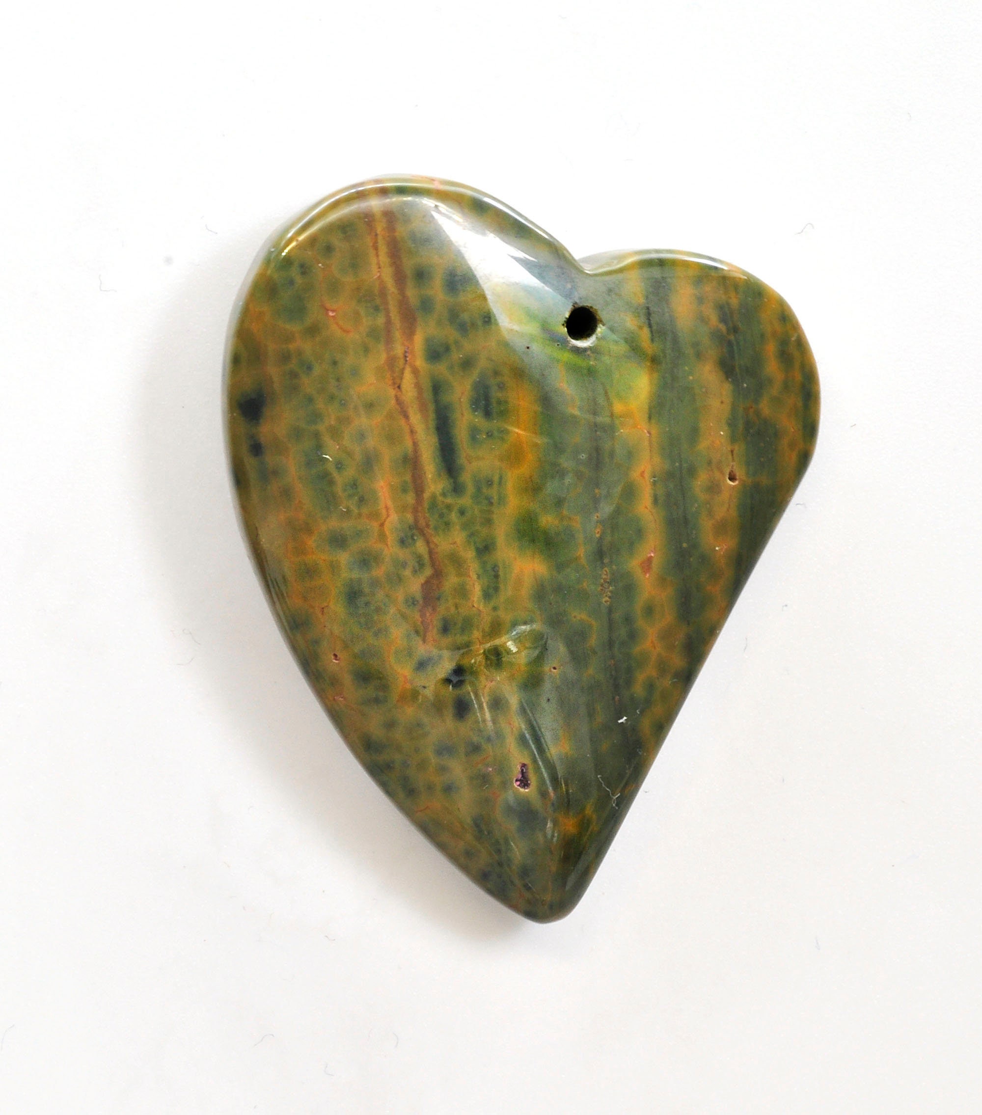 Heart shaped Ocean jasper pendant stone 34x40x8mm