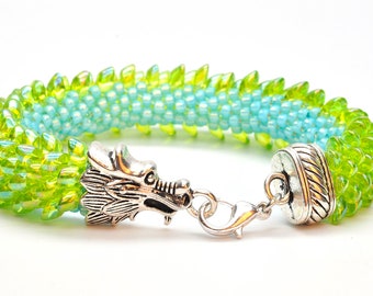 Dragon bracelet in lime green and turquoise