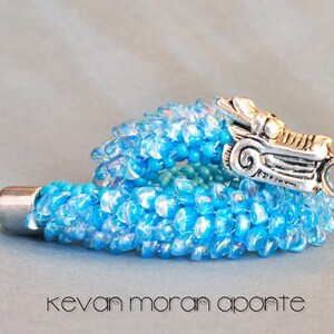 Bracelet in aqua glass and a silver toned dragon clasp image 2