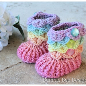 Adorable Rainbow Baby Booties | Crochet Baby Shoes | Soft Baby Set | Stay On Booties | Top Knot Hat | Wool Booties | Newborn Beanie