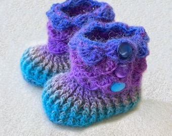 Crocodile Stitch Baby Booties That Stay On / Baby Slippers / Baby Booties / rainbow / 6-12 months / Crochet Booties / READY TO SHIP