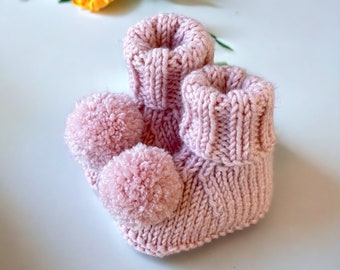 Hand Knitted Baby Booties - Softest Australian Merino Wool - Stay on booties - Pom Pom Booties