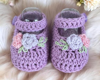 Handmade Amethyst Crochet Baby Booties, Newborn Booties, Baby Shower Gift, Infant Shoes, Soft cotton booties