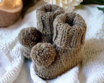 Hand Knitted Baby Booties - Softest Australian Merino Wool - Stay on booties - Pom Pom Booties