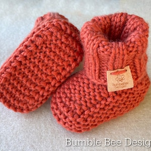 Hand Knitted Baby Booties, Burnt Orange, Sizes 0-12 months. Softest Australian Merino Wool, Stay on booties - newborn gift - gender reveal