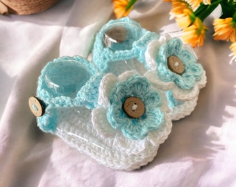 Crochet Flower baby sandals, gladiator sandals, Flip flops, baby booties, baby shoes, 0-12 mths, baby gift, baby shower, Australian Cotton