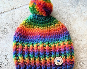 Crochet Rainbow Beanie, Hat, Rainbow colours, Crochet Hat, Sizes Newborn - 12 months