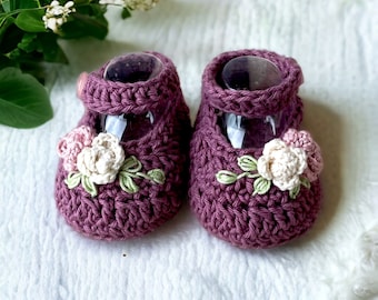 Crochet Baby Shoes, crochet baby booties, newborn baby gift, Baby Shower, Newborn Photo Props, Cotton Flower Booties, rose baby outfit