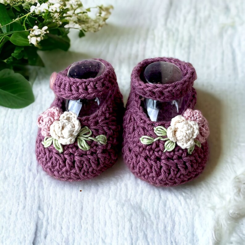 Crochet Baby Shoes, crochet baby booties, newborn baby gift, Baby Shower, Newborn Photo Props, Cotton Flower Booties, rose baby outfit image 1