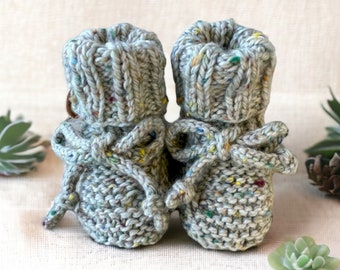 Hand Knitted Tweed Baby Booties, Sizes 0-12 months. Softest Australian Merino Wool, Stay on booties - newborn gift - gender reveal