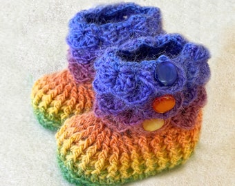 Crocodile Stitch Baby Booties That Stay On / Baby Slippers / Baby Booties /  rainbow / 6-12 months / ready to ship