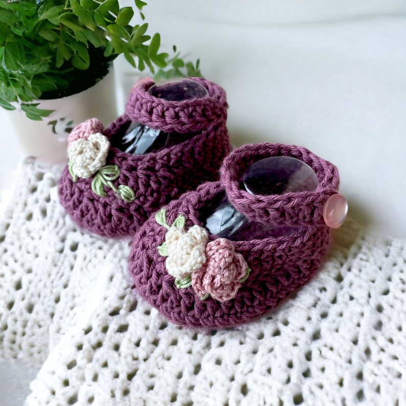 Crochet Baby Shoes, crochet baby booties, newborn baby gift, Baby Shower, Newborn Photo Props, Cotton Flower Booties, rose baby outfit image 2