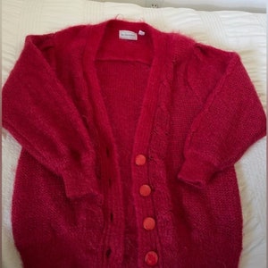 Red knit cardigan