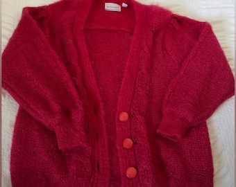 Red knit cardigan