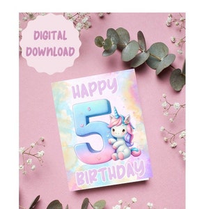 Carte de 5e anniversaire Licorne en téléchargement numérique