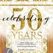50th Wedding  Anniversary  Invitation Gold Tone  Damask 