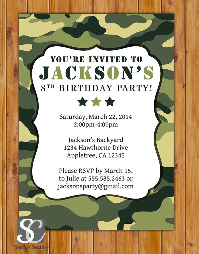 Green Camo Birthday Invitation / Personalized Camo Invite / Etsy