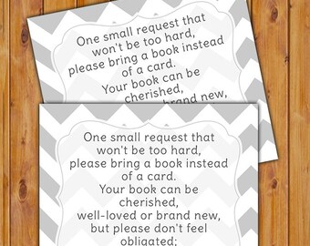 Book instead of a Card, Book Request Insert Card, In Lieu of card, Baby Shower Inserts Grey Chevron Printable PDF--Instant Download