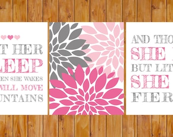 Let Her Sleep For When She Wakes And Though She Be But Little She is Fierce Nursery Wall Art Pink Grey 8x10 JPG files (198)