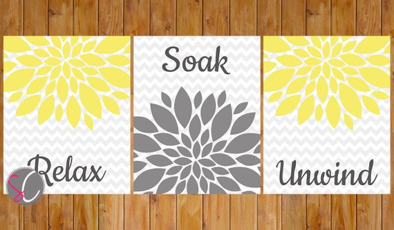 Flower Burst Yellow Grey Gray Wall Decor Spa Bathroom Relax Soak Unwind Set Of 3 8x10 Jpg Diy Printable Instant 117