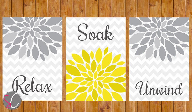 Flower Burst Gray Yellow Wall Decor Spa Bathroom Relax Soak - Spa Bathroom Wall Decor Flower Burst Gray Yellow Wall Decor Spa Bathroom Relax Soak - Spa Bathroom Wall Decor