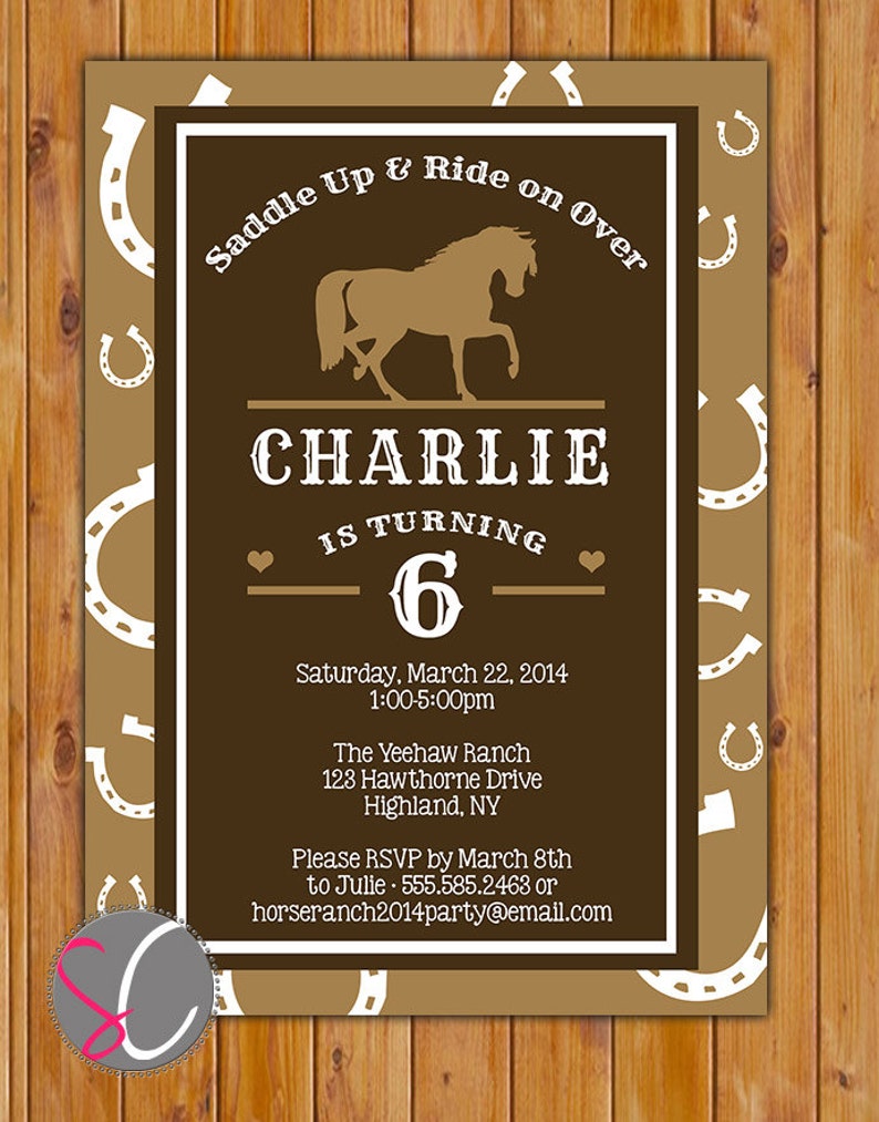Horse Riding Party Birthday Invitation Horseshoe Western Etsy