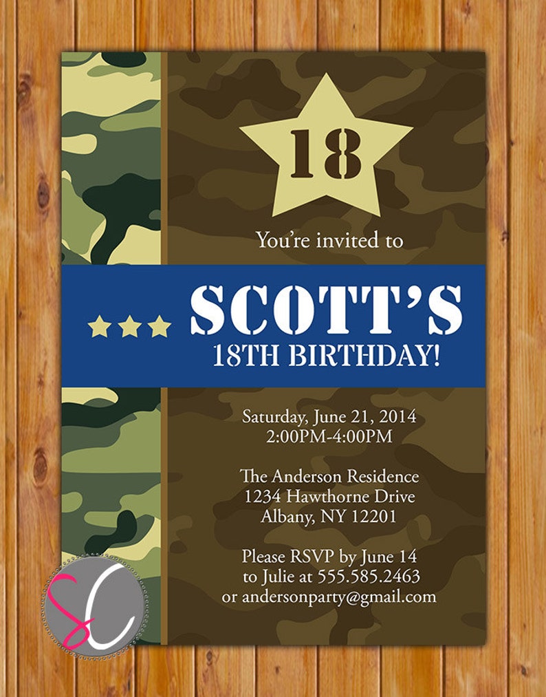 Camouflage Birthday Invite Green Brown Camo Military theme Etsy