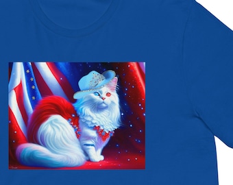 MR. AMERICAT, Patriotic Cat Tshirt, 4th July Cat T-shirt, patriotic holiday.  stylish patriotic feline, patriotic cat, gift for cat lovers