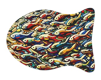 Petit tapis d'alimentation pour chat, motif poisson, amusant tapis de nourriture pour animaux de compagnie, décoration de cuisine, petit tapis de chat, tapis de vaisselle de chat, cadeau de maman de chat, tapis de nourriture de poisson de chat, amusement de minou