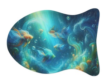 Tapis de nourriture pour chat aquatique, tapis de nourriture pour chat fantaisie sous-marin, tapis de nourriture pour animaux de compagnie fantaisie poisson, tapis de chat artistique sur le thème du poisson bleu, cadeau pour amoureux des chats
