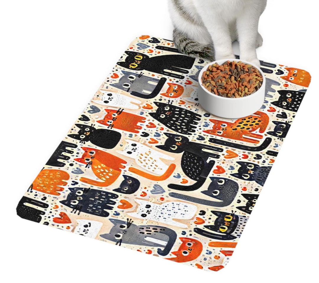 Colorful Cat Pattern Feeding Mat, Cute Pet Food Mat, Cat Lover Gift ...