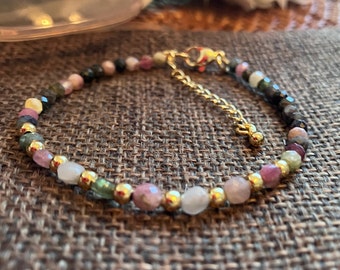 3mm Faceted Tourmaline Bracelet with Gold Accent Beads