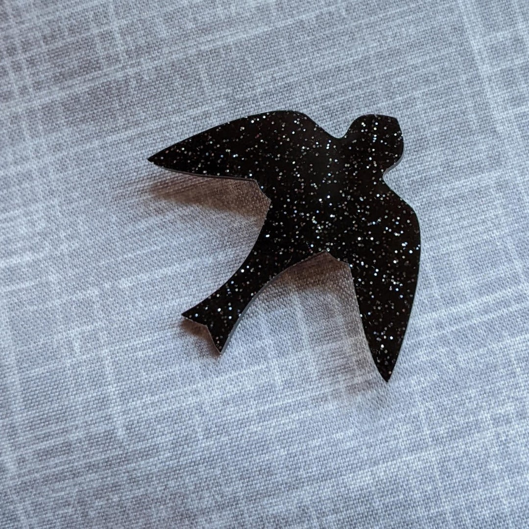 Simple Bird Pin, Black and Glittery - Etsy