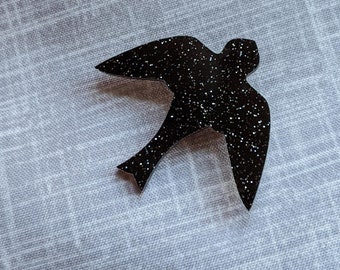 simple bird pin, black and glittery