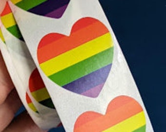 80 rainbow heart stickers, 1 inch