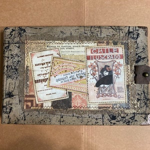 Vintage expandable ephemera holder, filled with assorted ephemera pieces handcrafted by Kat Urato, junk journal, vintage journal, handmade image 1