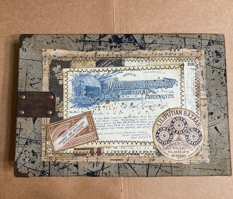 Vintage expandable ephemera holder, filled with assorted ephemera pieces handcrafted by Kat Urato, junk journal, vintage journal, handmade image 8